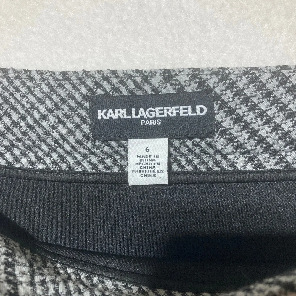 Karl Lagerfeld Paris Womens Size 6 Houndstooth Plaid Mini Skirt Pearl‎ Accents